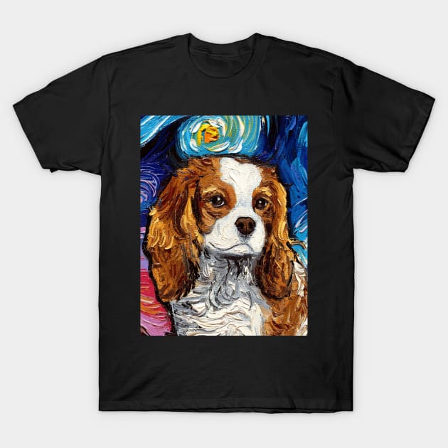 Blenheim Cavalier King Charles Spaniel Night (Portrait) T-Shirt by sagittariusgallery